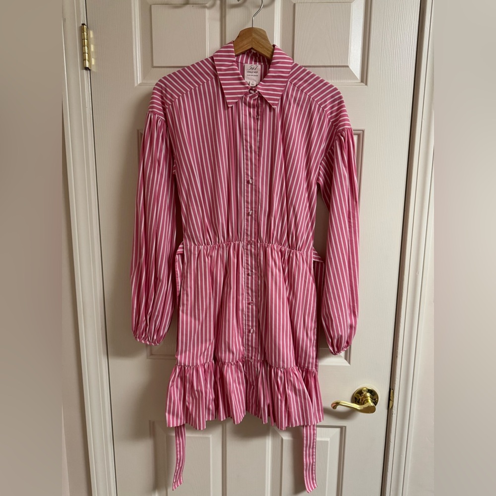 Used once, Cinq a sept pink and white shirt dress. Size small